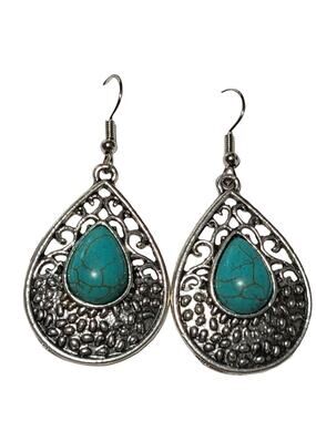Silver Turquoise Stone Drop Dangle Fashion Earrings